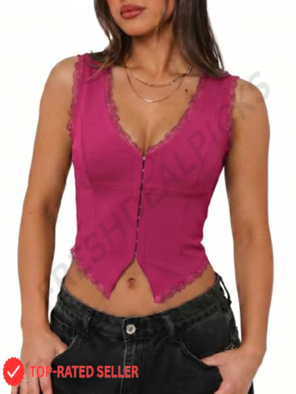 Lace Corset Top V-Neck Hook & Eye Front Fastening Cropped Tank Top